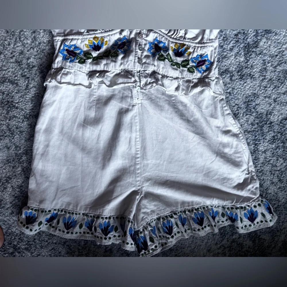 Anthropology x Farm Rio Embroidered Peplum Romper Summer Garden Size: Small - Picture 7 of 8